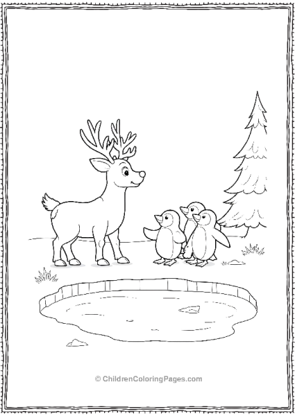 Rudolph And His Penguin Friends By The Pond Free PDF Printable