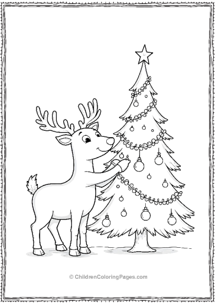 Rudolph Decorating Christmas Tree Free PDF Printable