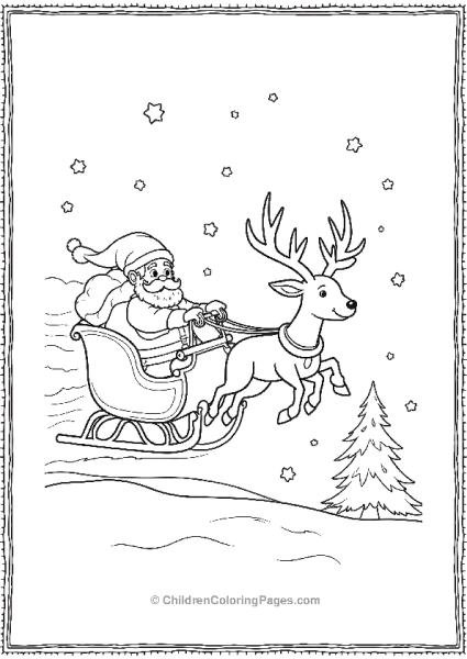 Rudolph Flying With Santa In Sleigh Free PDF Printable