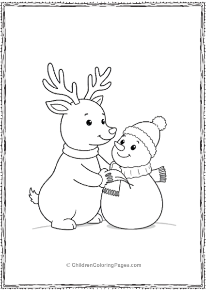 Rudolph Helping Snowman Put On Scarf Free PDF Printable