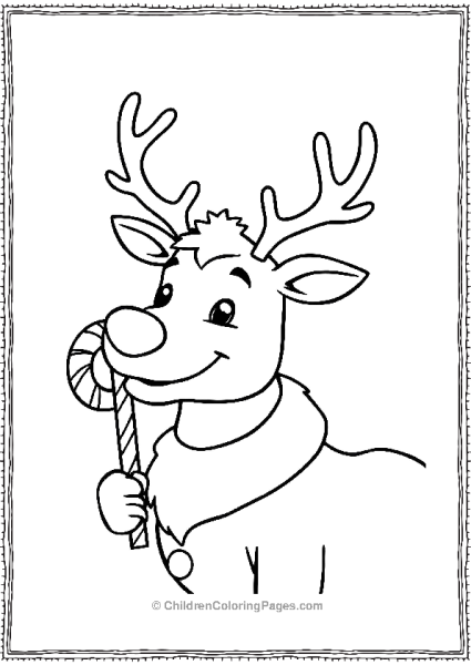 Rudolph Holding Candy Cane Smiling Free PDF Printable