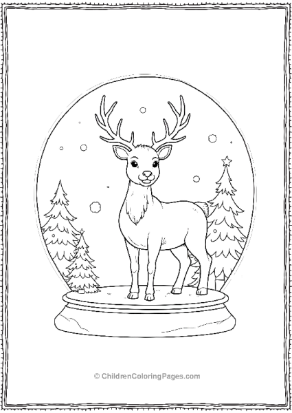 Rudolph In A Snowy Forest Featuring A Snow Globe Free PDF Printable