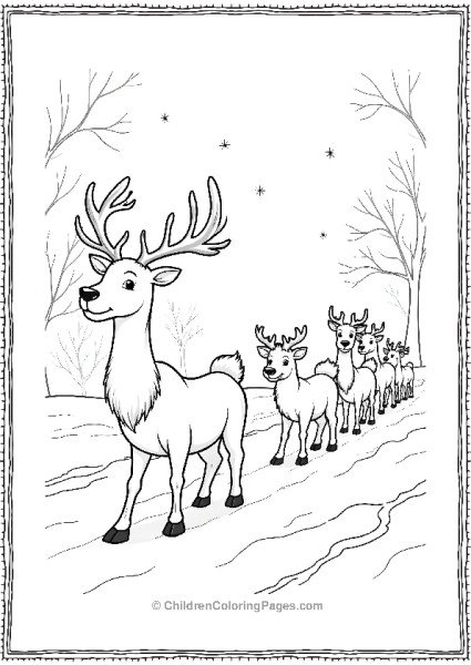 Rudolph Leading Reindeer Parade Through Snow Free PDF Printable