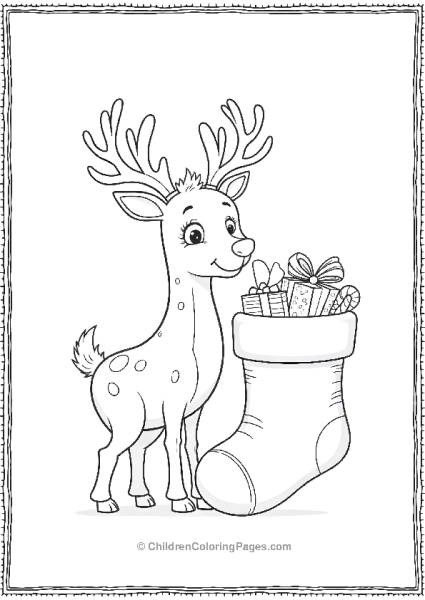 Rudolph Looking At Christmas Stocking Free PDF Printable