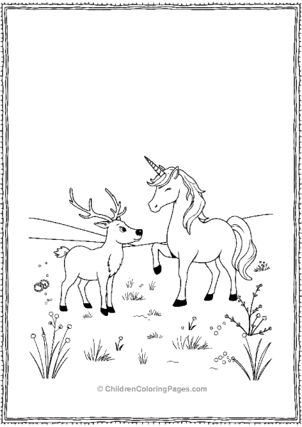 Rudolph Meeting Unicorn In Meadow Free PDF Printable