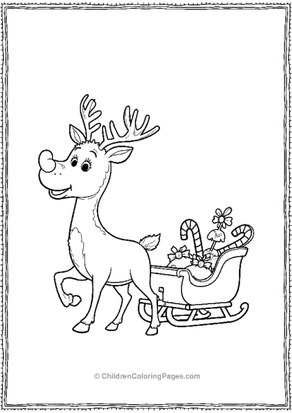 Rudolph Pulling Sled With Candy Canes And Gifts Free PDF Printable