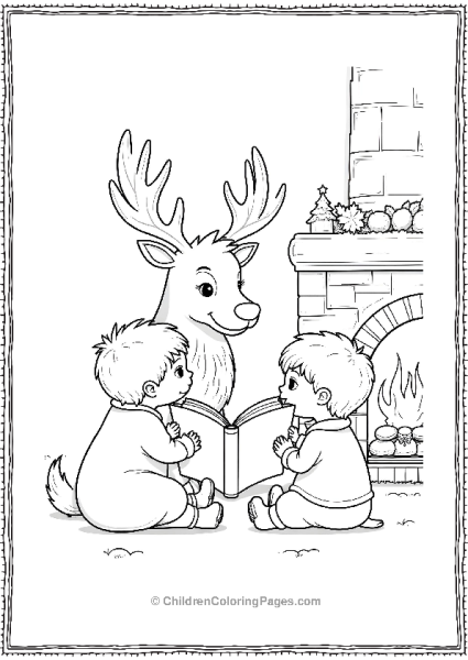 Rudolph Reading With Kids By The Fireplace Free PDF Printable