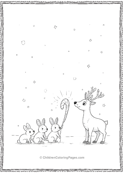 Rudolph Shares Candy Cane With Bunnies Free PDF Printable