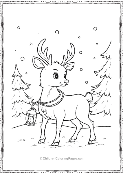 Rudolph With Lantern In Winter Free PDF Printable