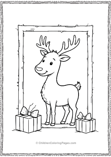 Rudolph With Presents In A Frame Free PDF Printable