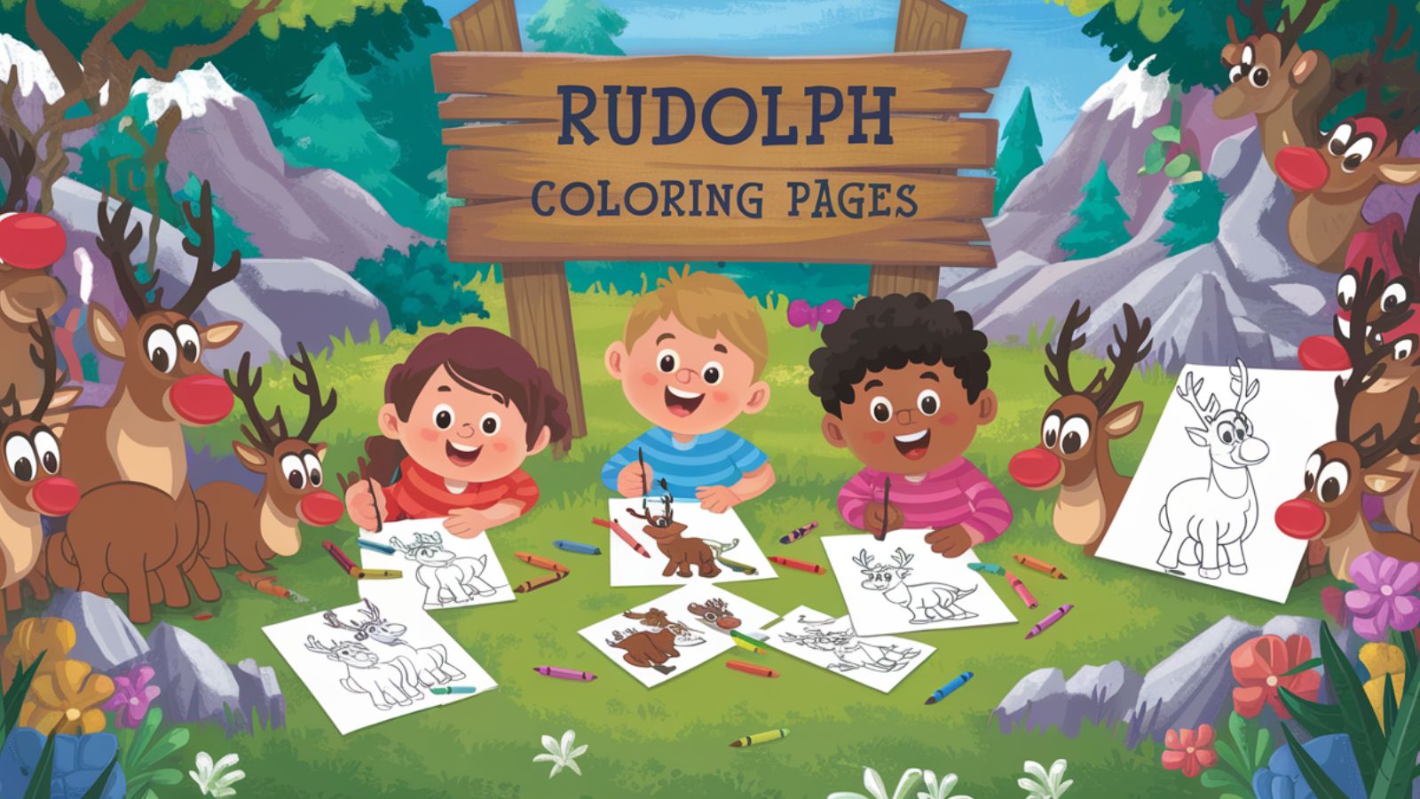 Rudolph Coloring Pages- Free PDFs For Kids 🦌✨