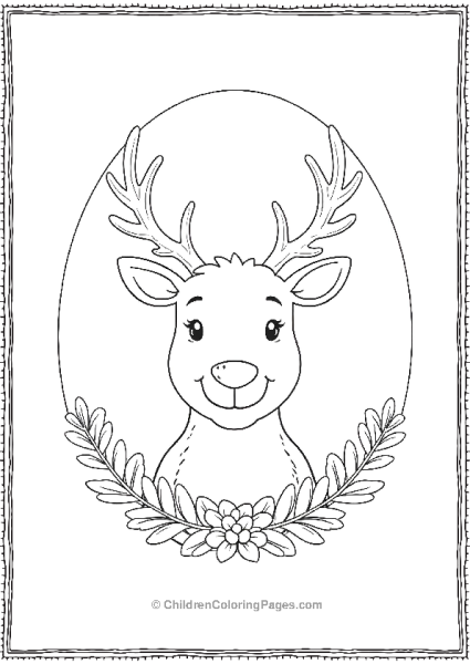 Rudolphs Face Framed By Oval Border With Flowers Free PDF Printable