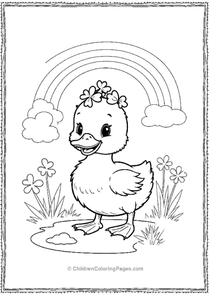 Saint Patrick’s Day Duckling With Clover Crown Free PDF Printable