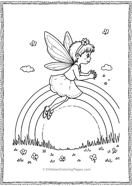 Saint Patrick’s Day Fairy Flying Over Rainbow Free PDF Printable