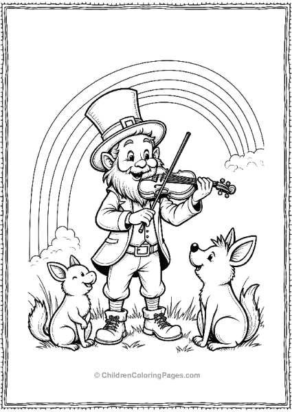 Saint Patrick’s Day Leprechaun Playing Violin With Dogs Free PDF Printable