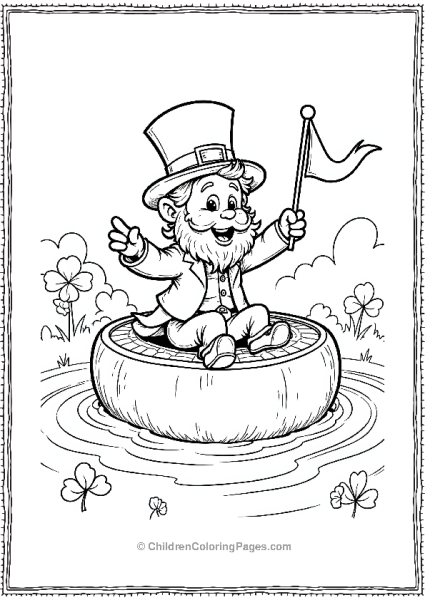 Saint Patrick’s Day Leprechaun Sailing On A Lily Pad Free PDF Printable