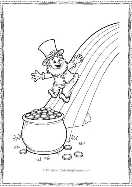 Saint Patrick’s Day Leprechaun Sliding Down A Rainbow Free PDF Printable