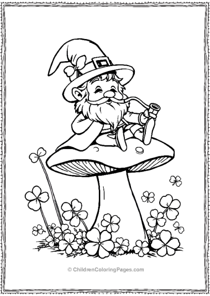 Saint Patrick’s Day Leprechaun Smoking A Pipe On A Mushroom Free PDF Printable