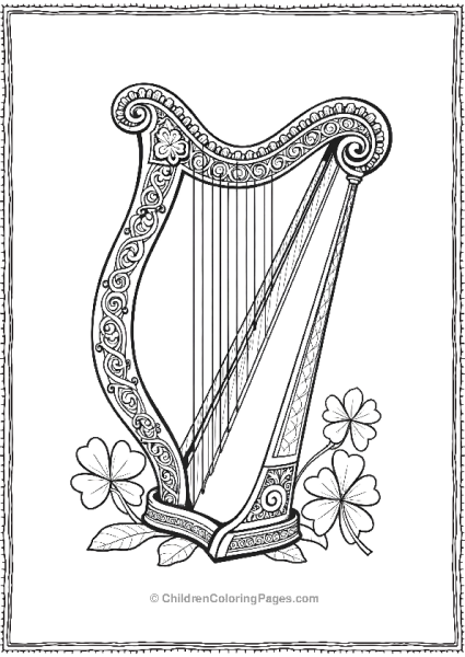 Saint Patrick’s Day Ornate Harp With Shamrocks Scaled Free PDF Printable