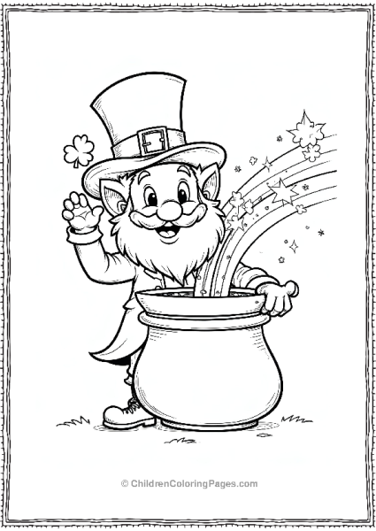 Saint Patrick’s Leprechaun With Pot Of Gold And Rainbow Free PDF Printable