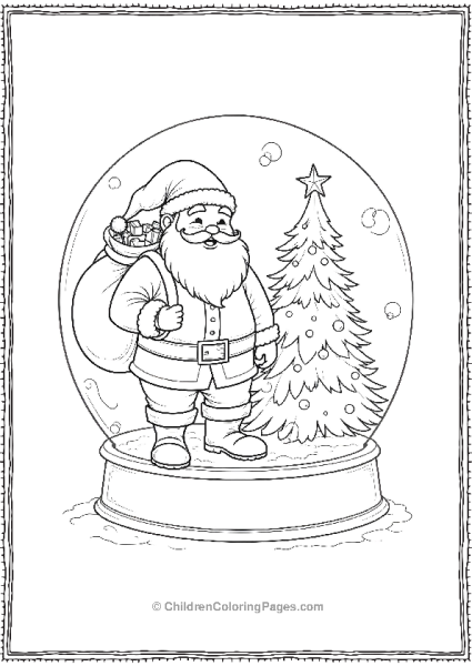 Santa In A Snow Globe Holding His Sack Of Gifts Free PDF Printable