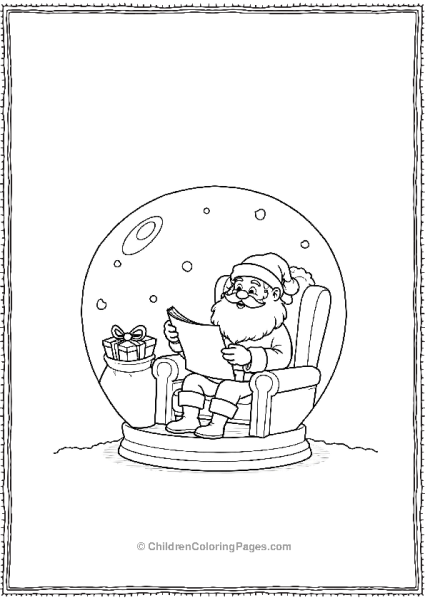 Santa Reading A List In A Comfy Chair Featuring A Snow Globe Free PDF Printable