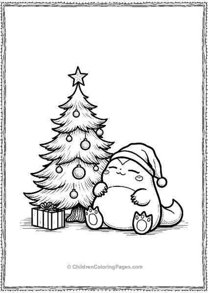 Snorlax Napping By A Christmas Tree Free PDF Printable