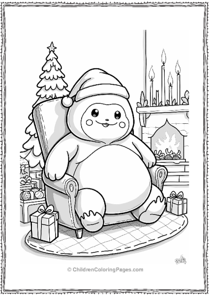 Snorlax Santa In A Cozy Holiday Scene Free PDF Printable