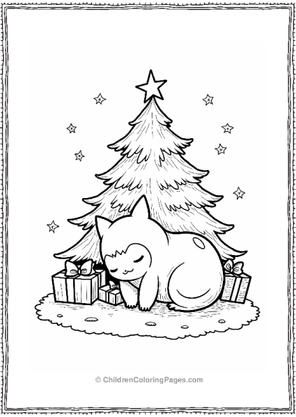 Snorlax Sleeping Under A Christmas Tree Free PDF Printable