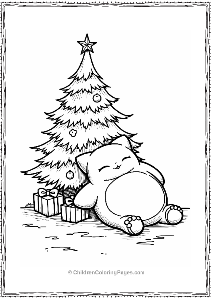 Snorlax Sleeping Under The Christmas Tree Free PDF Printable