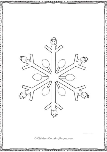 Snowflake With Tiny Snowman Figures Free PDF Printable