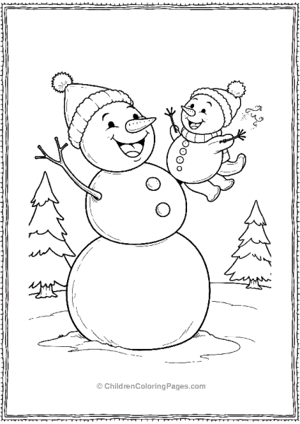 Snowman Dad Lifting Tiny Snowman Child Free PDF Printable