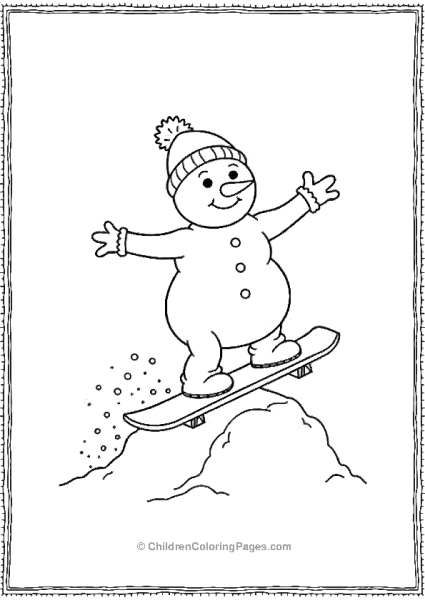 Snowman Doing A Simple Snowboard Trick On A Small Hill Free PDF Printable