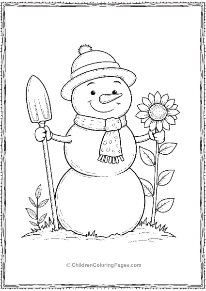 Snowman Gardener With A Small Shovel Free PDF Printable