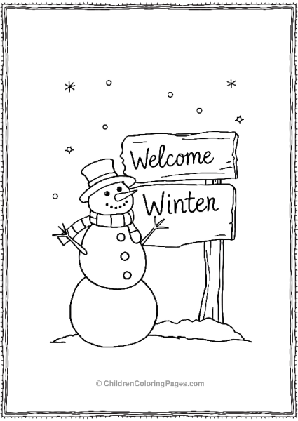 Snowman Standing By Rustic Wooden Sign Free PDF Printable