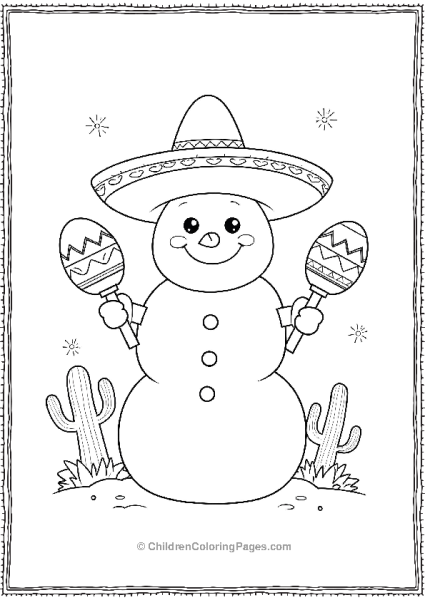 Snowman Wearing A Sombrero And Holding Maracas Free PDF Printable