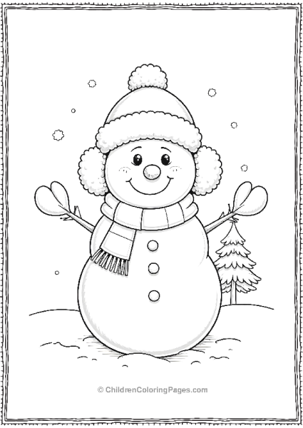 Snowman With Earmuffs And A Fluffy Pom Pom Scarf Free PDF Printable