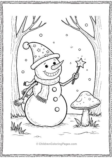 Snowman With Tiny Stars On His Hat Holding A Magnifying Glass Free PDF Printable