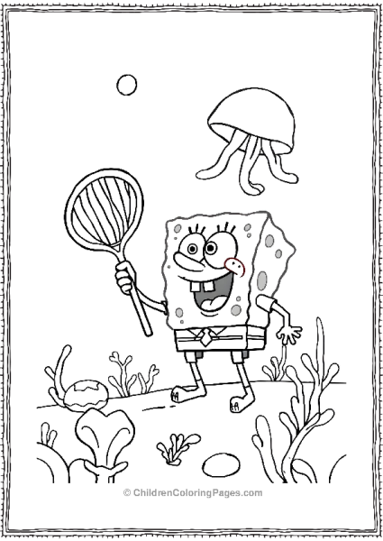 SpongeBob Catching Jellyfish With His Net In Jellyfish Free PDF Printable