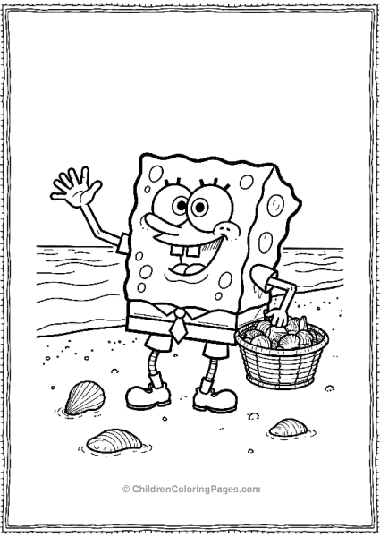 SpongeBob Collecting Seashells Along The Shore Free PDF Printable