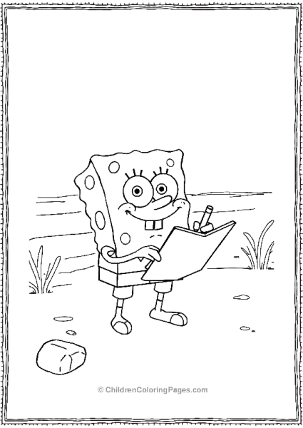 SpongeBob Drawing In His Sketchbook On The Beach Free PDF Printable