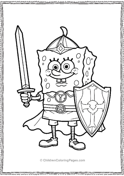 SpongeBob Dressed As A Brave Knight Holding A Sword Free PDF Printable