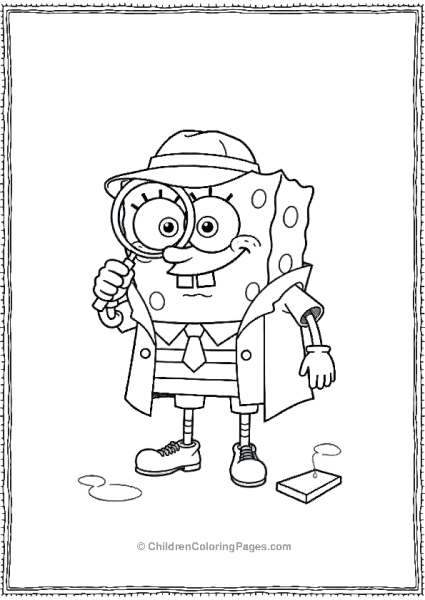 SpongeBob Dressed As A Detective With A Magnifying Glass Free PDF Printable