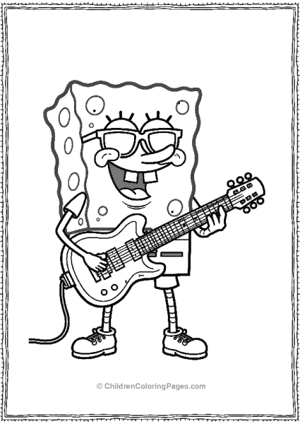 SpongeBob Dressed As A Rockstar With Sunglasses And A Guitar Free PDF Printable