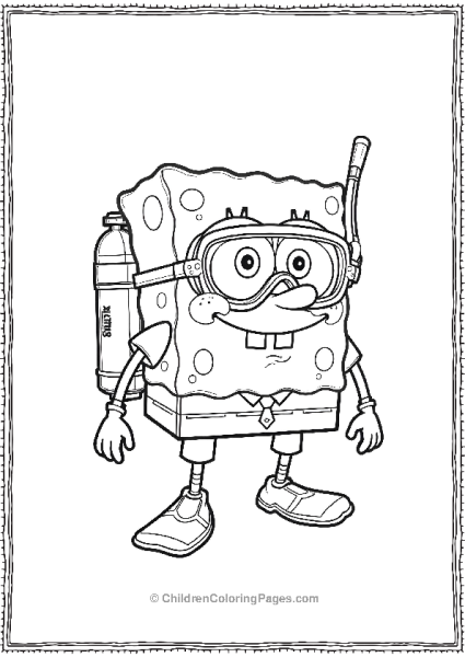 SpongeBob Dressed As A Scuba Diver With Flippers Free PDF Printable