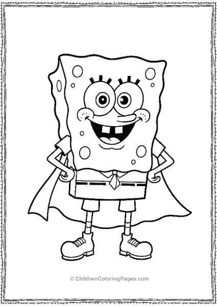 SpongeBob Dressed As A Superhero With A Cape Flowing Free PDF Printable