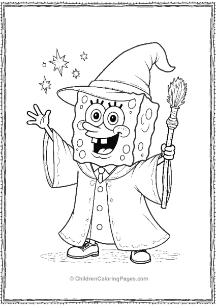 SpongeBob Dressed As A Wizard With A Long Robe Free PDF Printable