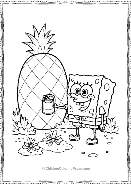 SpongeBob Gardening In His Pineapple Garden  Free PDF Printable