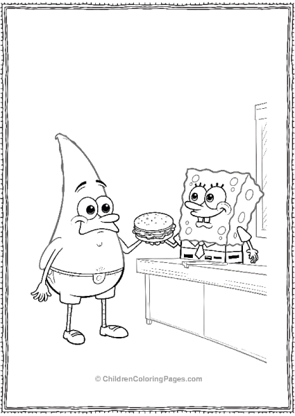 SpongeBob Handing A Krabby Patty To Patrick Free PDF Printable