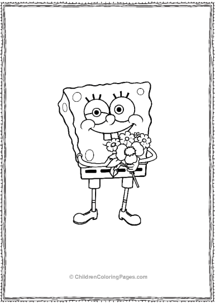 SpongeBob Holding A Flower Bouquet Smiling Bashfully Free PDF Printable